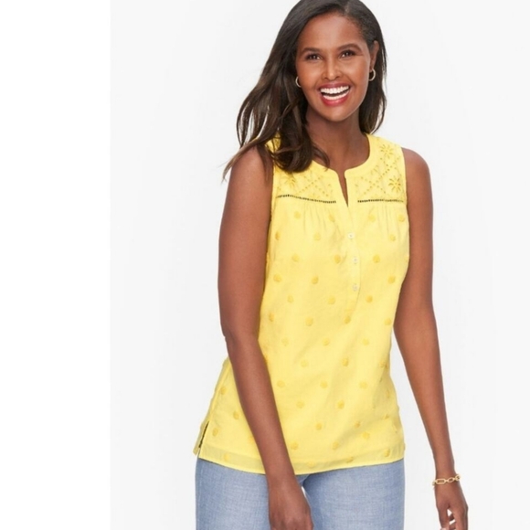 NWT Talbots Sleeveless Eyelet Floral Puff Dot Yellow Top - Picture 1 of 10